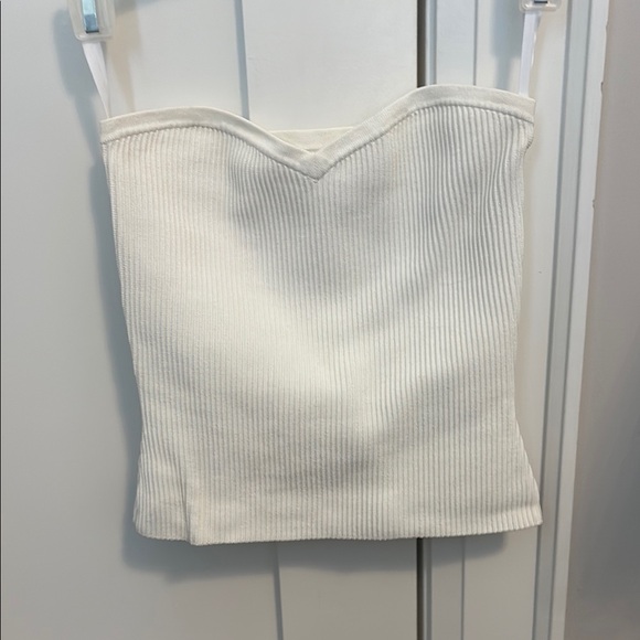 White Ribbed Strapless Top - Picture 1 of 3